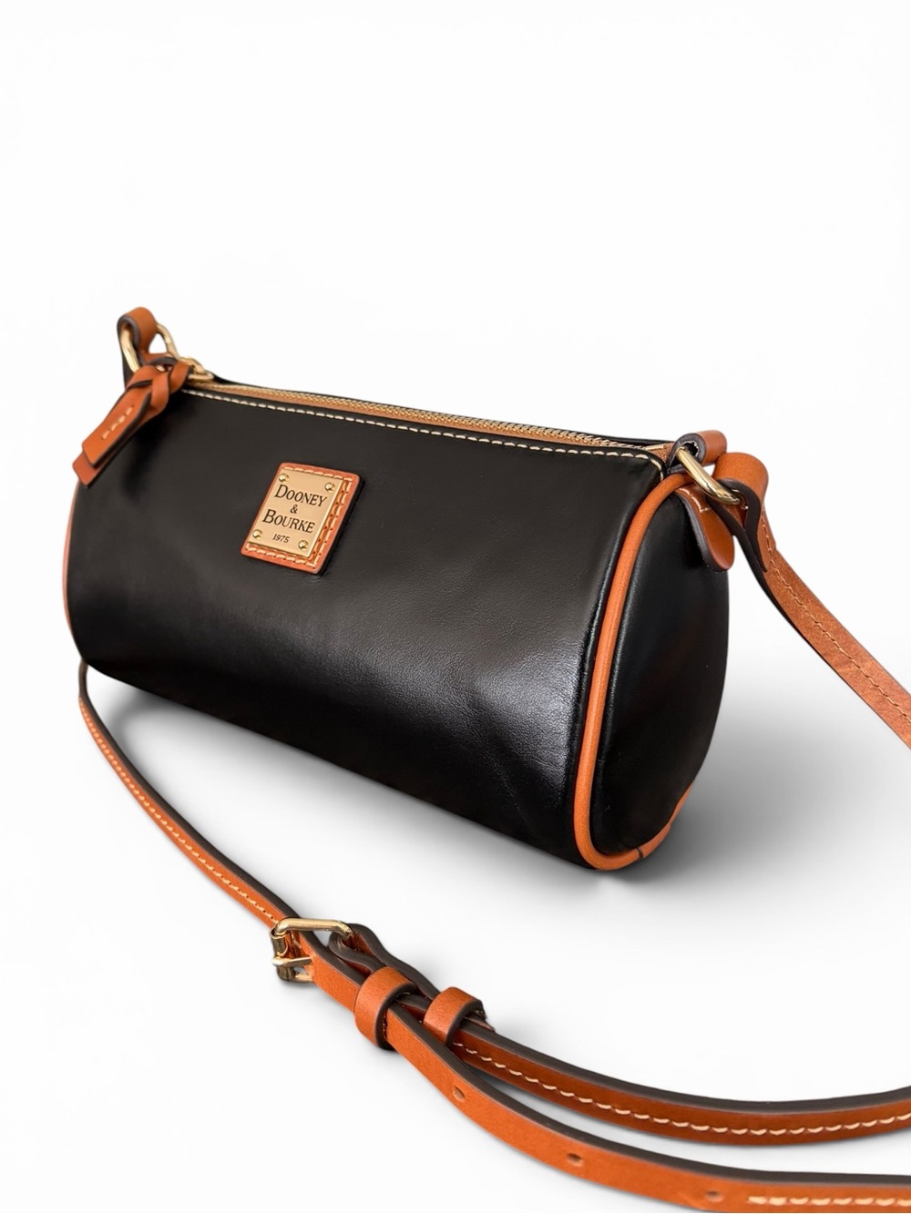 Dooney & Bourke Buffy Crossbody Black with Tan Trim Leather Barrel Crossbody - Picture 9 of 16